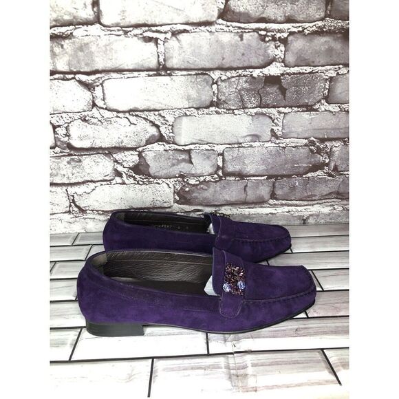 Stuart Weitzman Purple Suede Leather Rhinestone Pump Shoes Women Sz 8M US/38.5EU - Picture 1 of 16